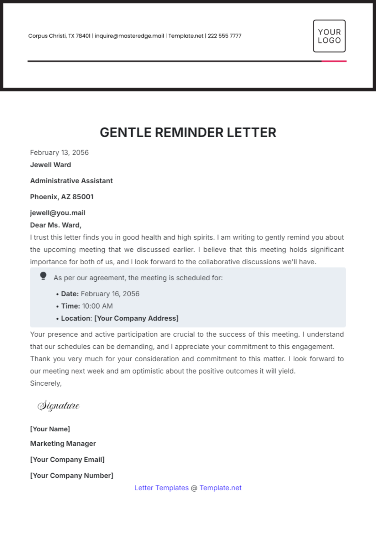 Gentle Reminder Letter Template - Edit Online & Download