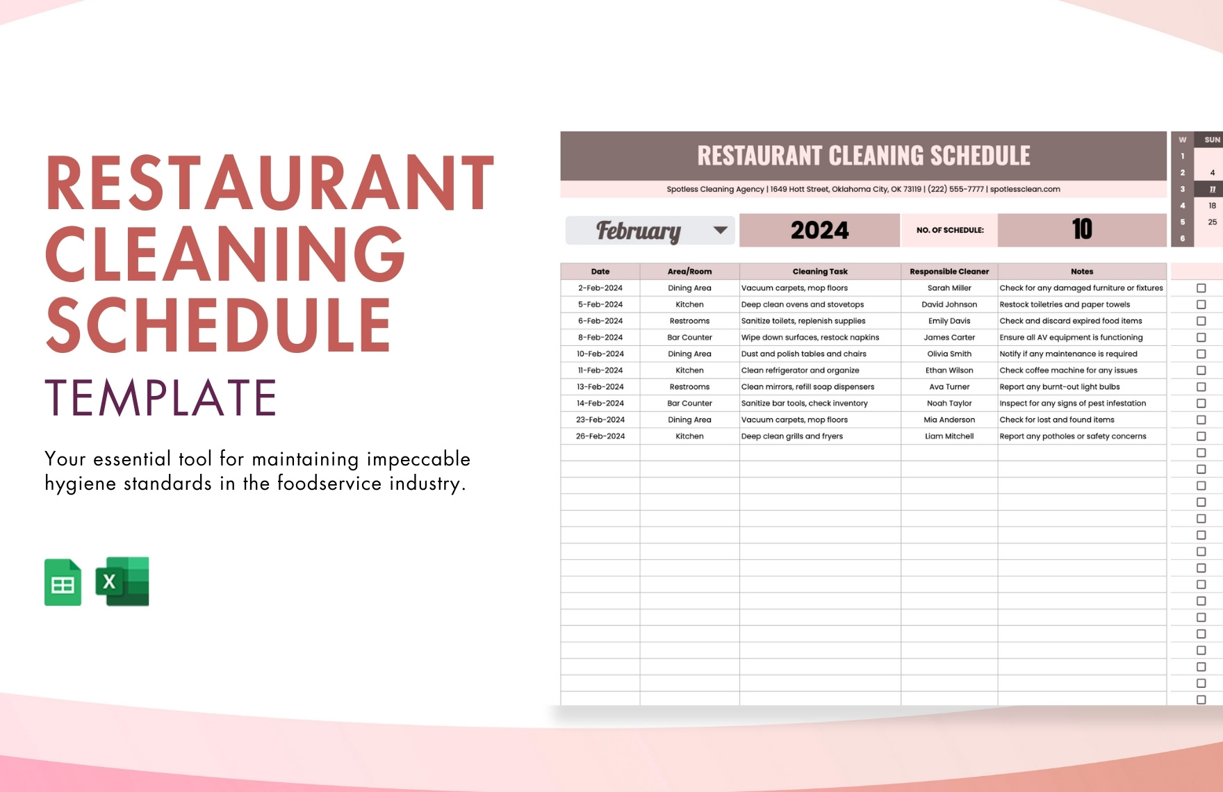 Weekly Cleaning Schedule Template Restaurant Infoupdate