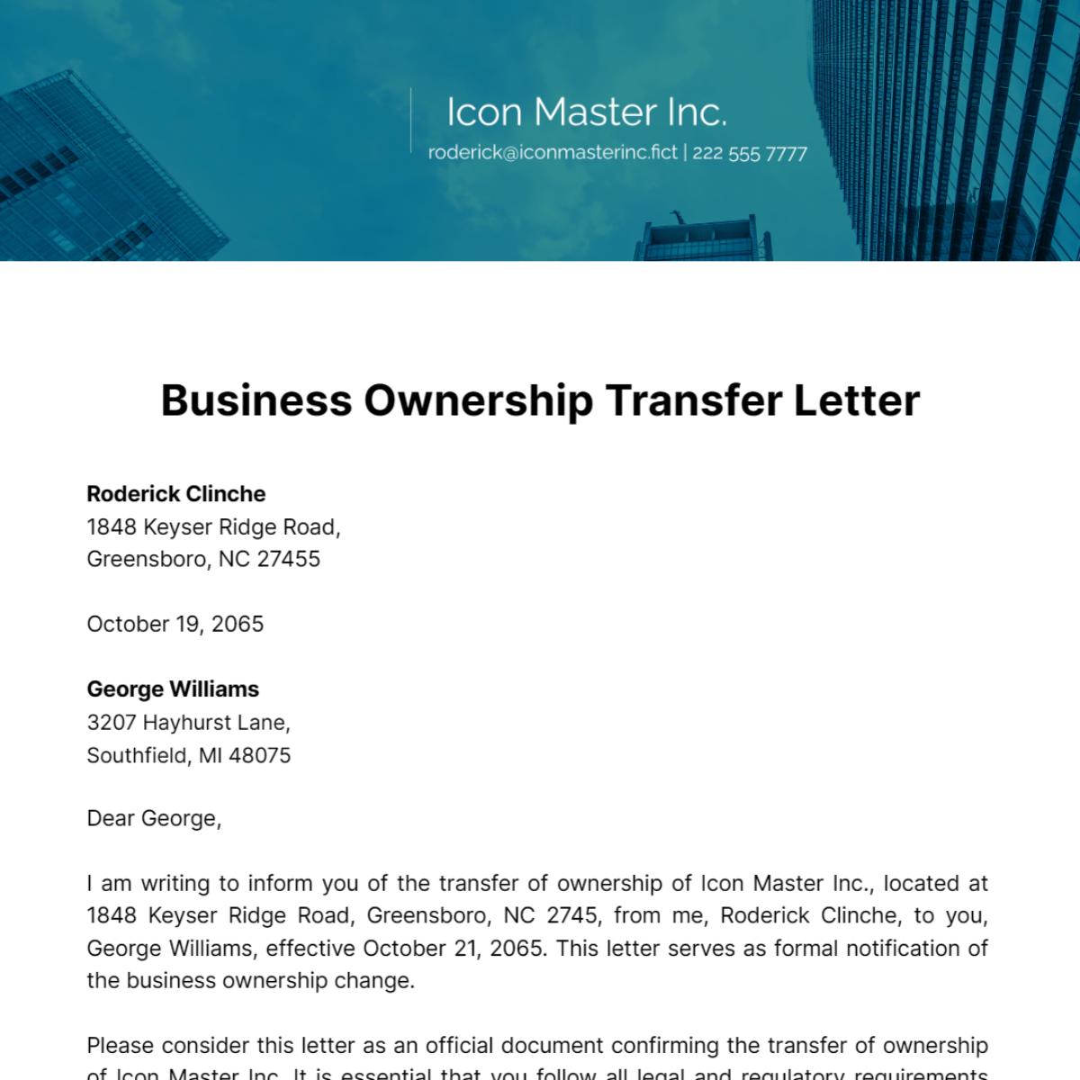 Free Business Ownership Transfer Letter Template