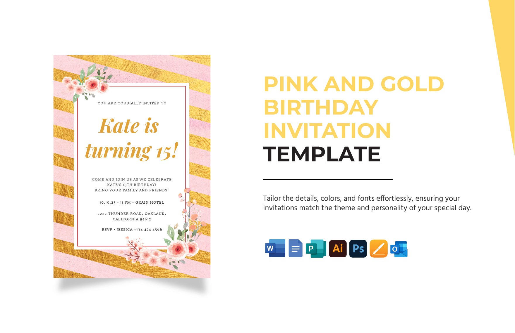 Pink and Gold Birthday Invitation Template