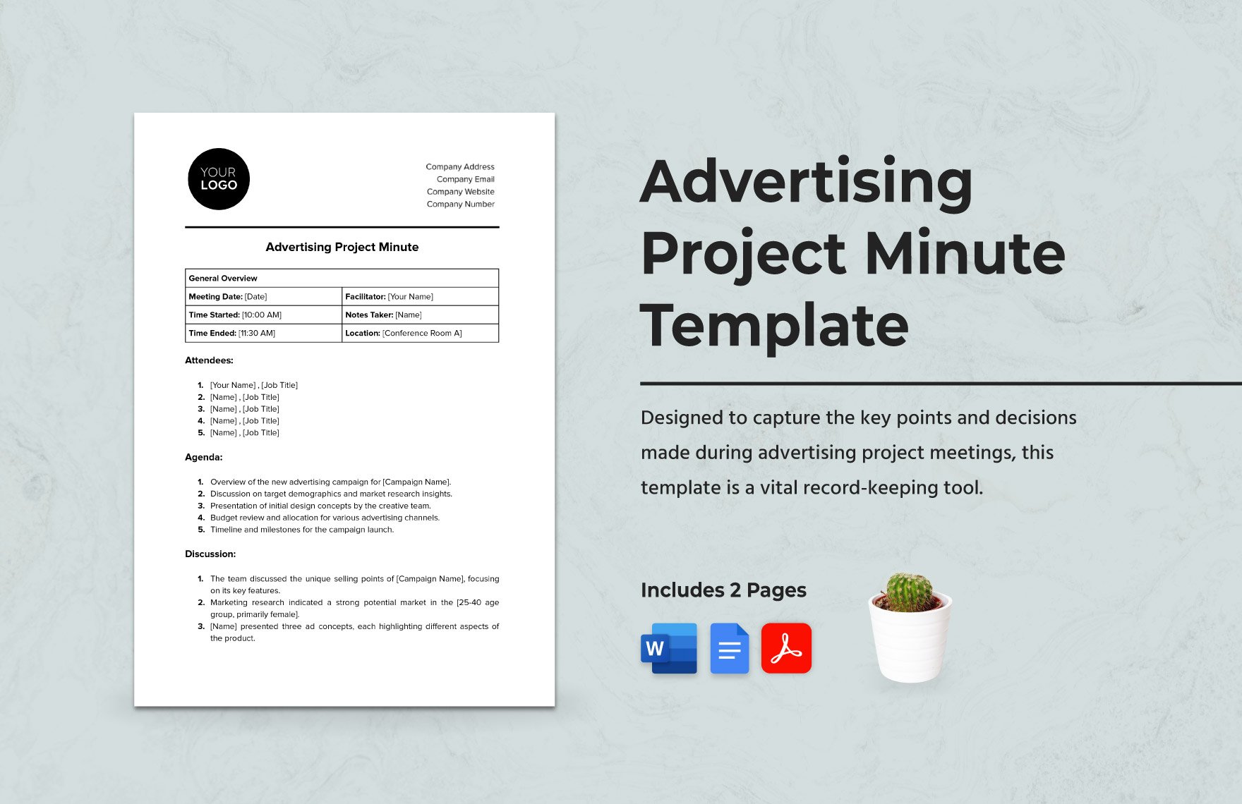 Advertising Project Minute Template in Word, Google Docs, PDF