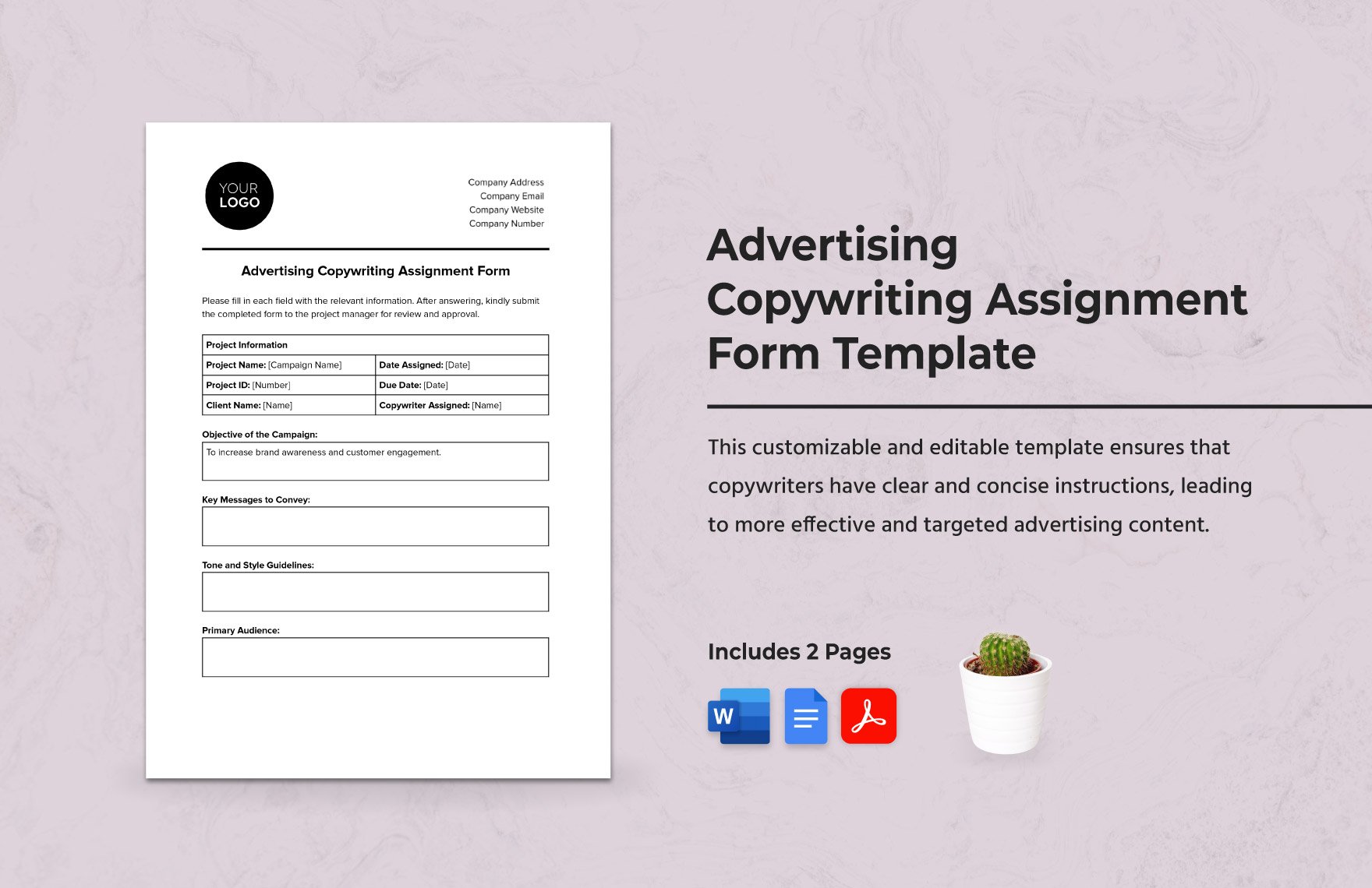 Advertising Copywriting Assignment Form Template in Word, Google Docs, PDF