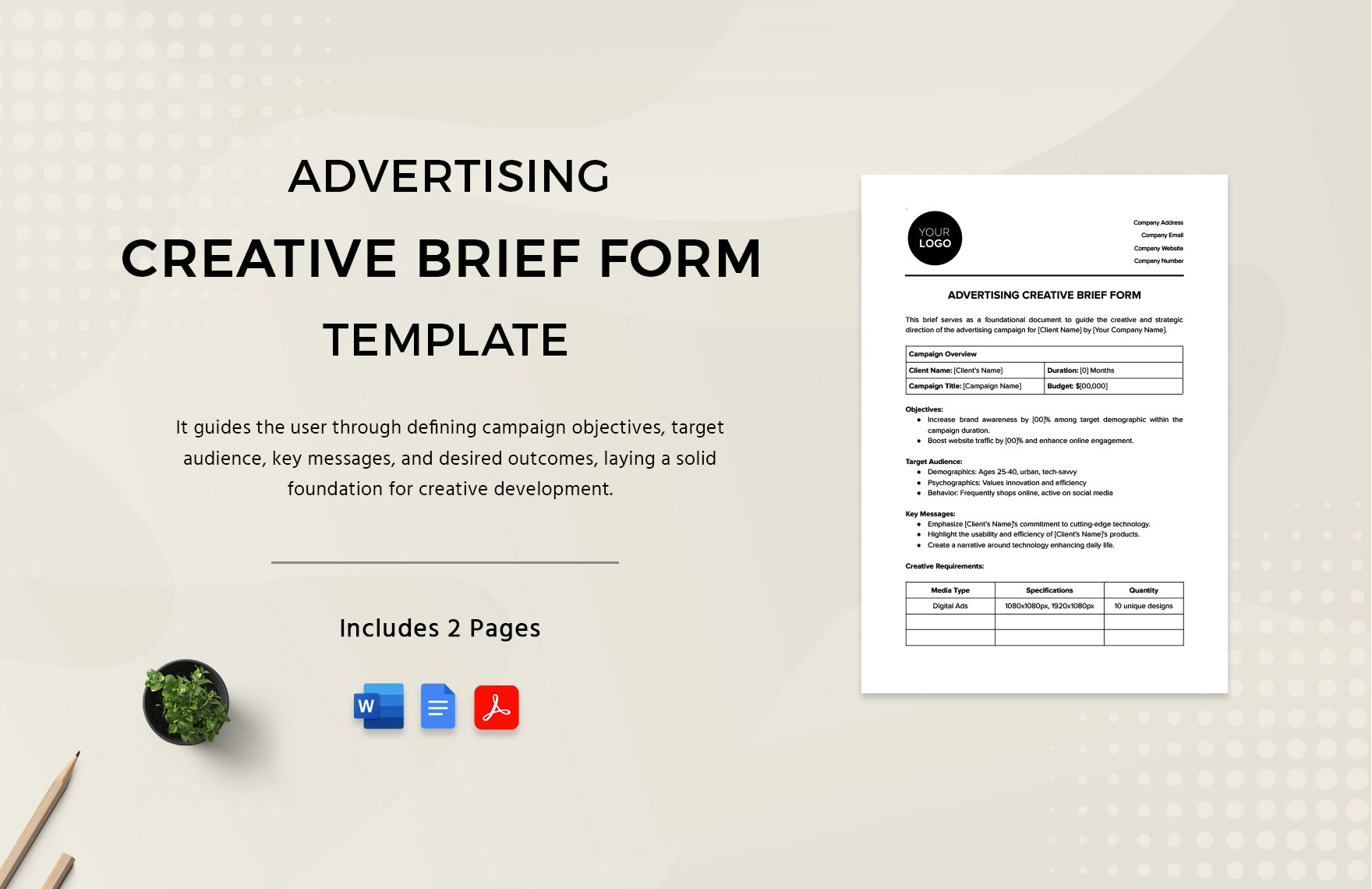 Advertising Creative Brief Form Template in Word, Google Docs, PDF
