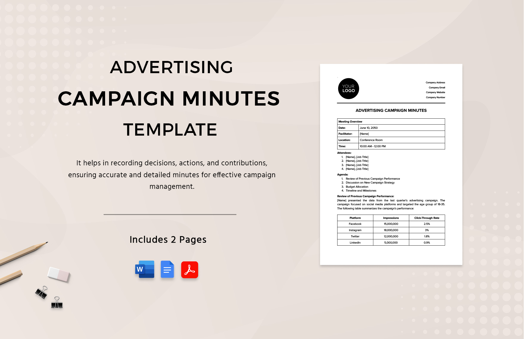 Advertising Campaign Minutes Template in Word, Google Docs, PDF