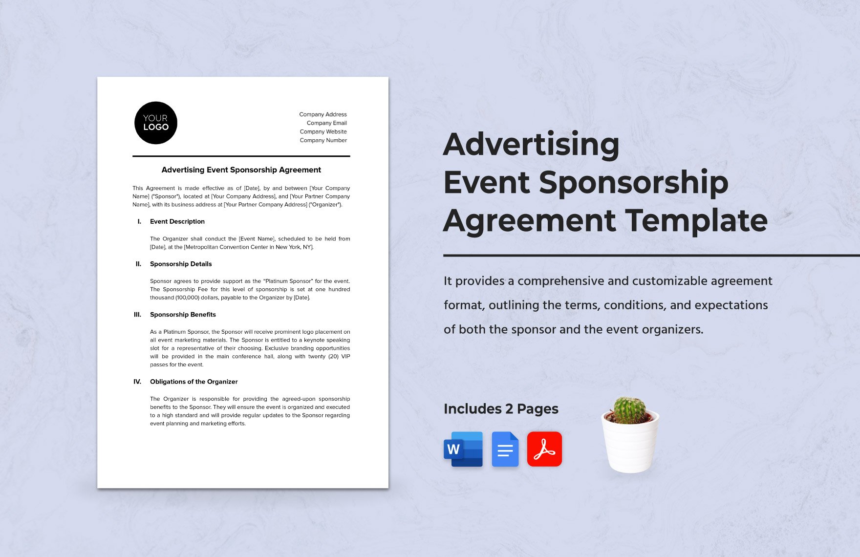 Advertising Event Sponsorship Agreement Template in Word, Google Docs, PDF