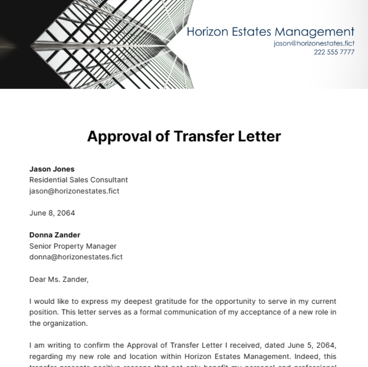 Free Approval of Transfer Letter Template