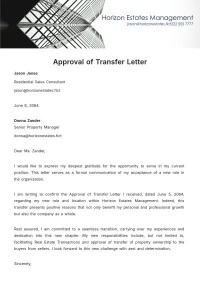 Free Approval of Transfer Letter Template to Edit Online