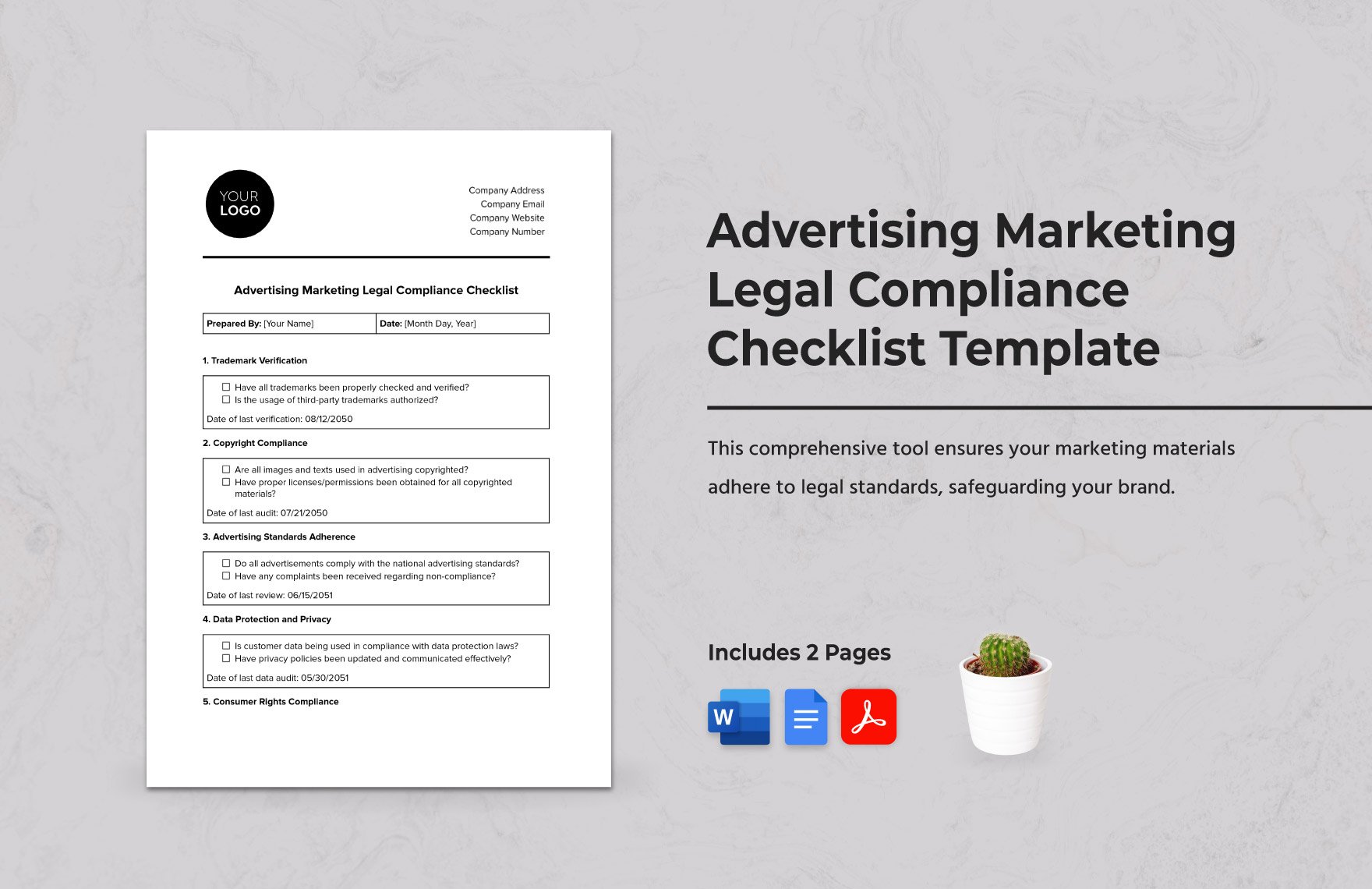 Advertising Marketing Legal Compliance Checklist Template in Word, Google Docs, PDF