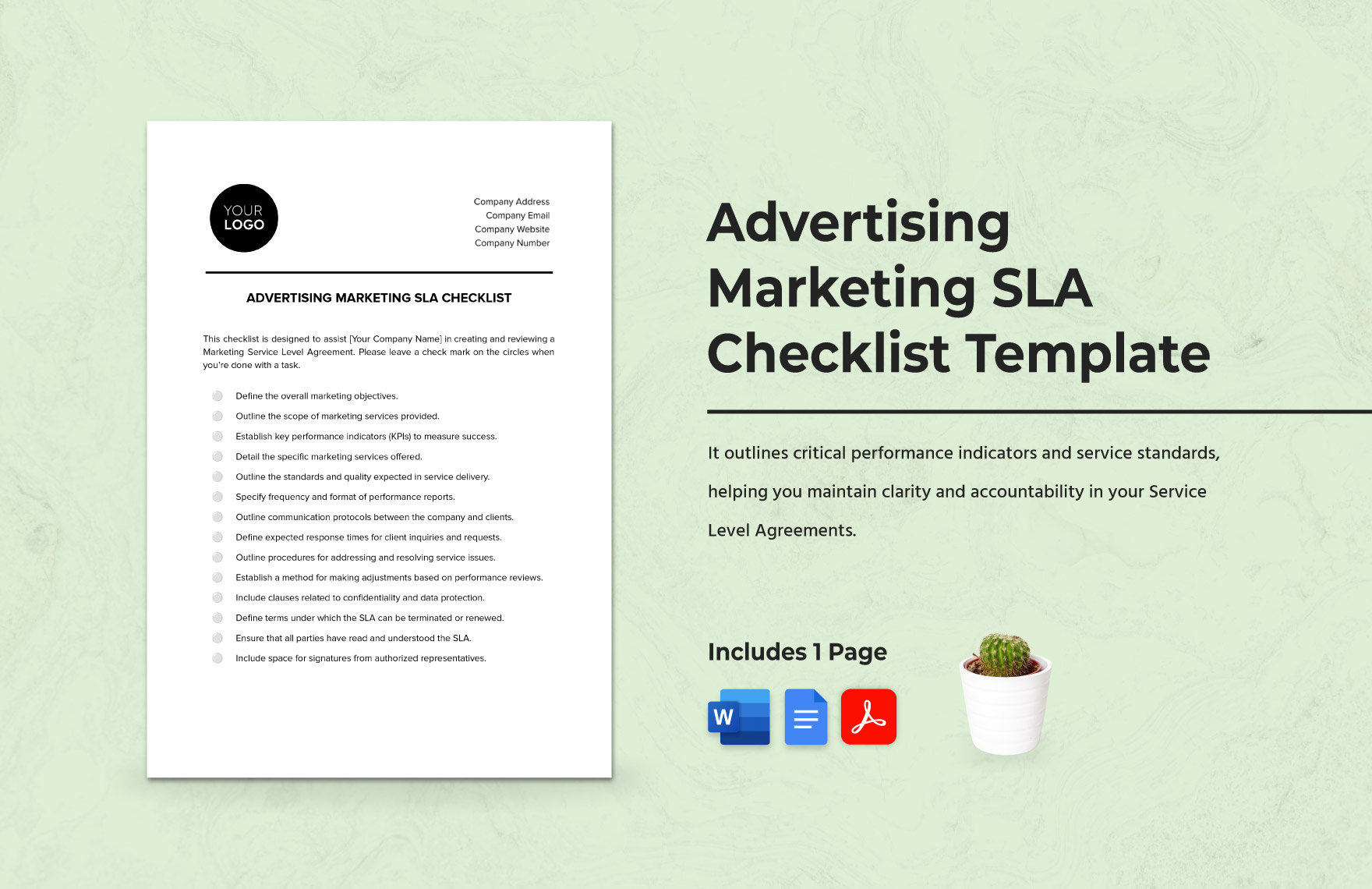 Advertising Marketing SLA Checklist Template in Word, Google Docs, PDF