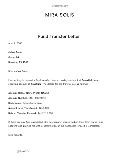 Free Fund Transfer Letter Template to Edit Online