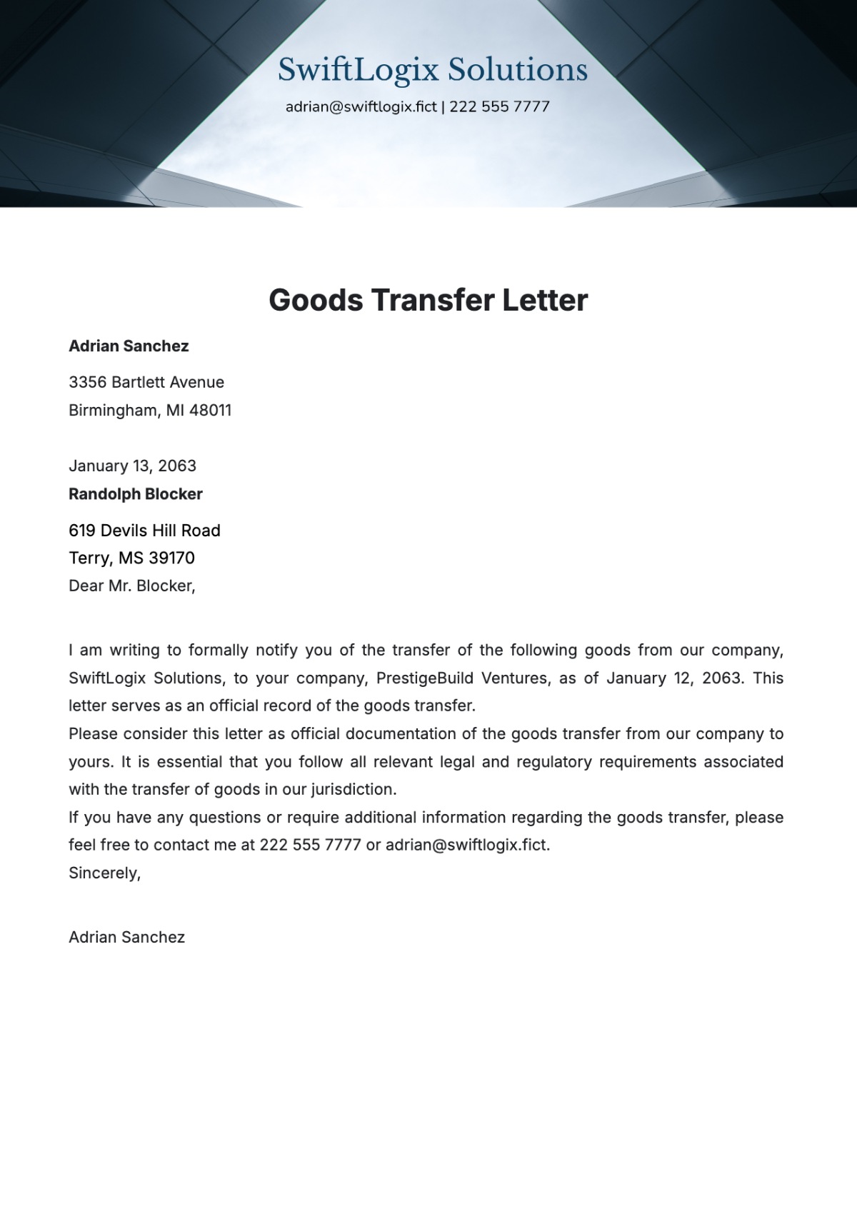 Goods Transfer Letter Template - Edit Online & Download