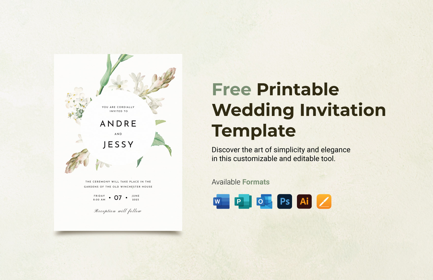 Free Printable Wedding Invitation Template in Word, Illustrator, PSD, Apple Pages, Publisher, Outlook