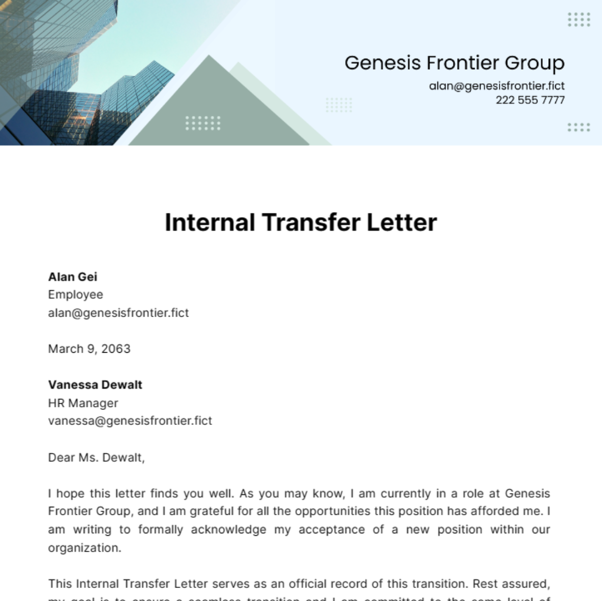 Free Internal Transfer Letter Template