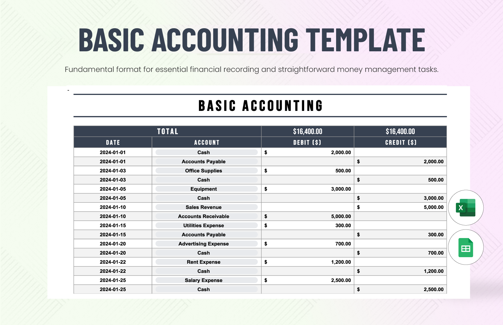 Free Basic Accounting Template in Excel, Google Sheets