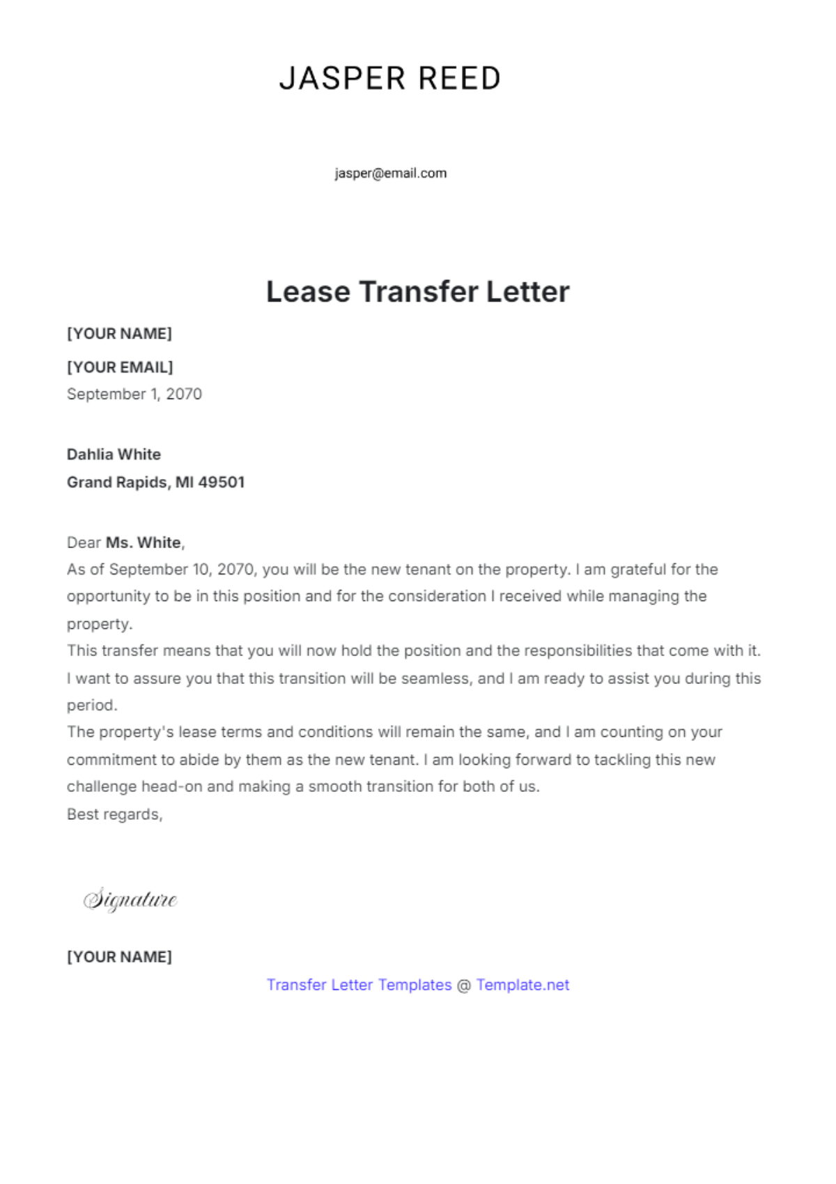 Lease Transfer Letter Template