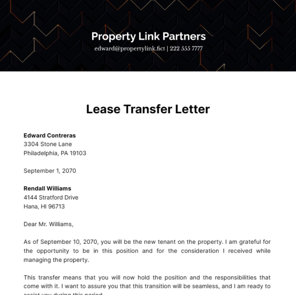 Lease Transfer Letter Template