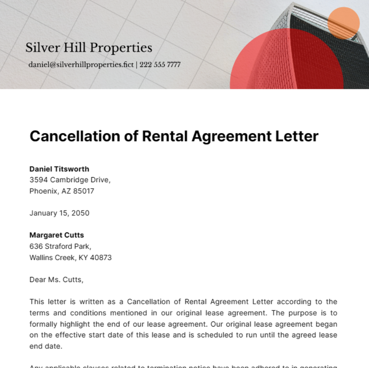 Free Cancellation of Rental Agreement Letter Template