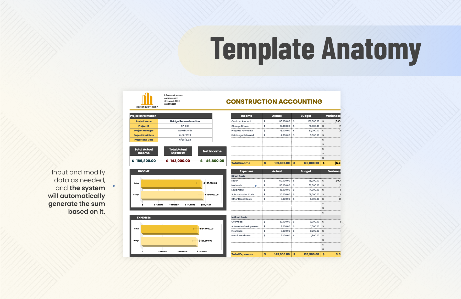 Construction Accounting Template - Download in Excel, Google Sheets