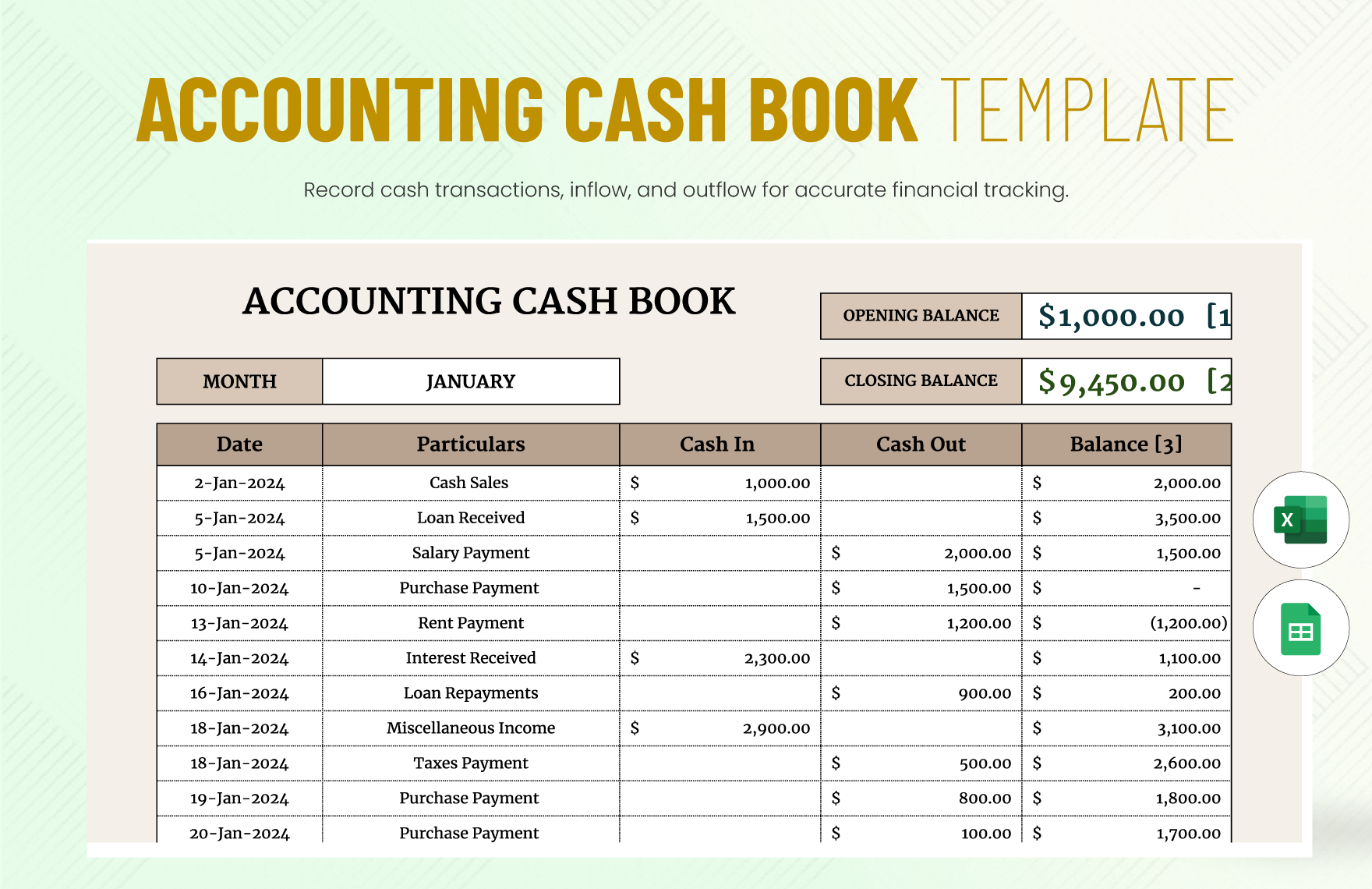 Accounting Cash Book Template