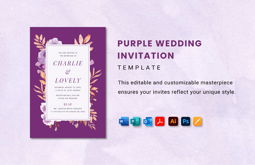 Purple Wedding Invitation Template