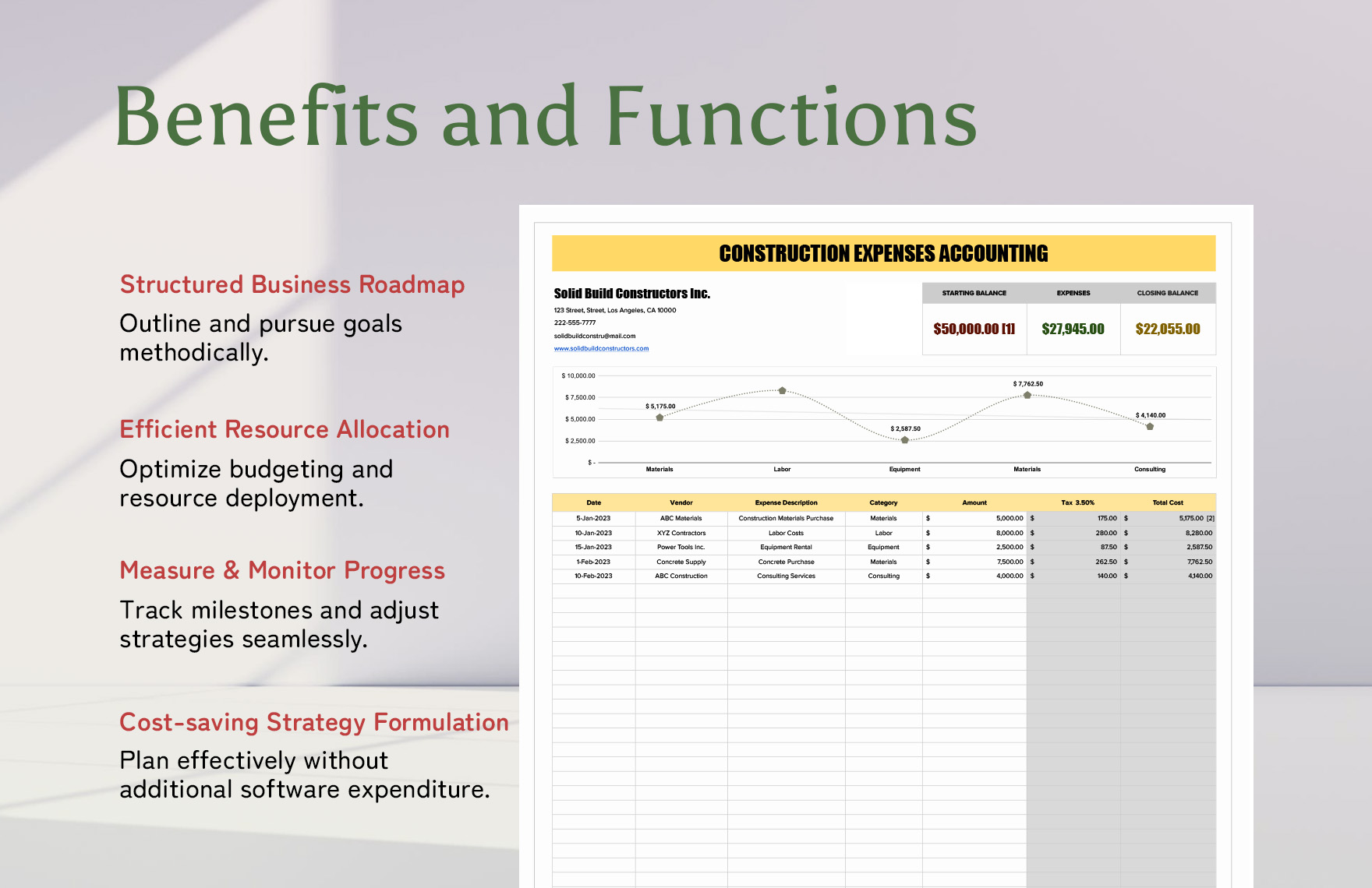 Construction Expenses Accounting Template