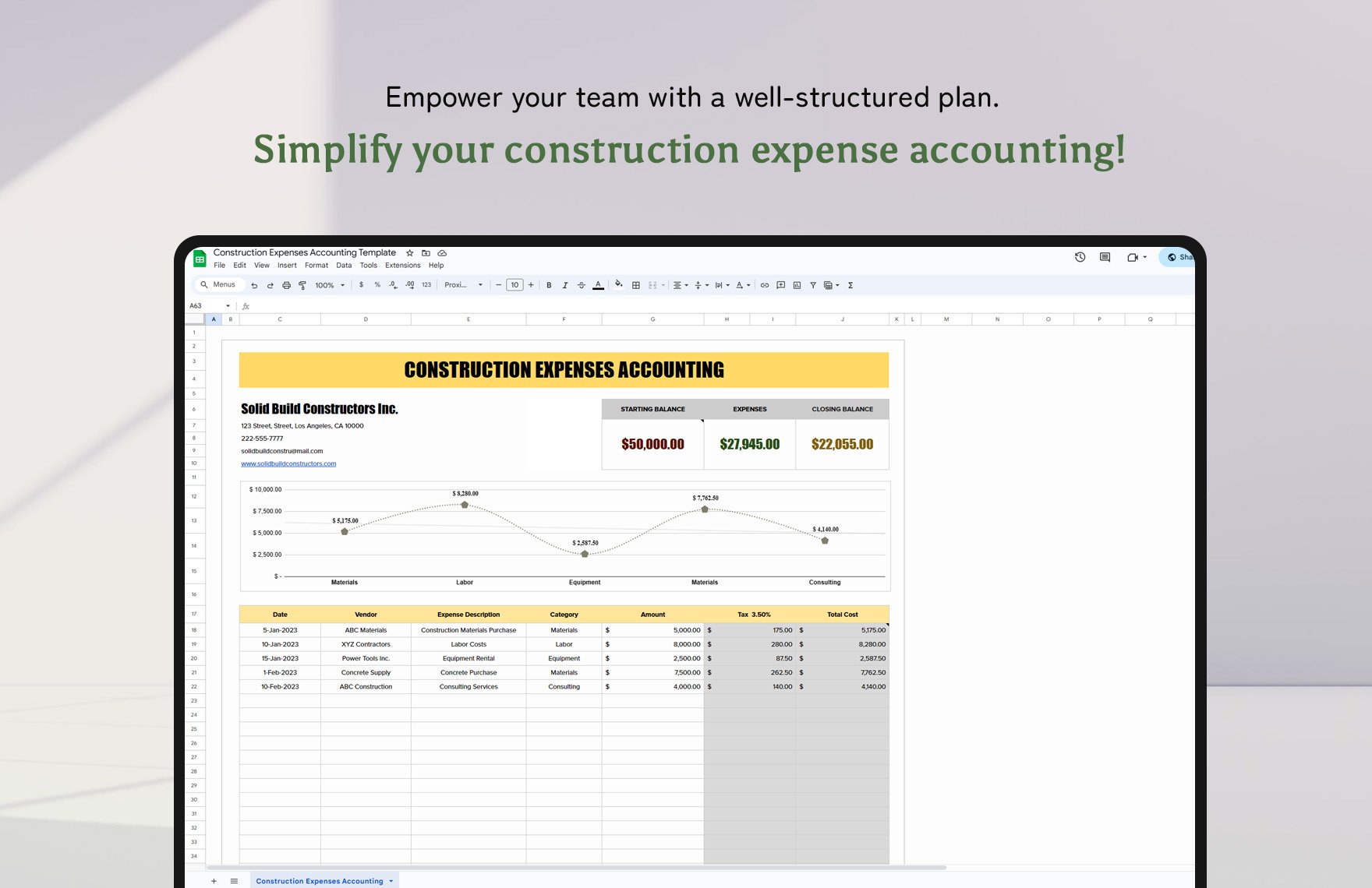 Construction Expenses Accounting Template