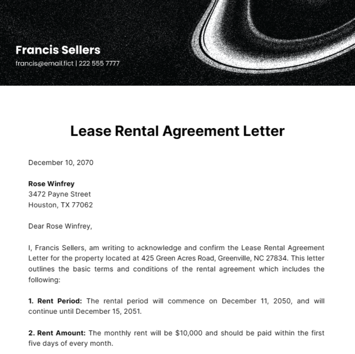 Lease Rental Agreement Letter Template