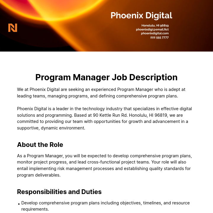 Free Program Manager Job Description Template To Edit Online