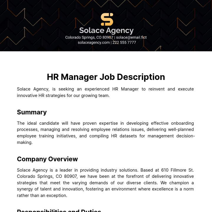 HR Manager Job Description Template