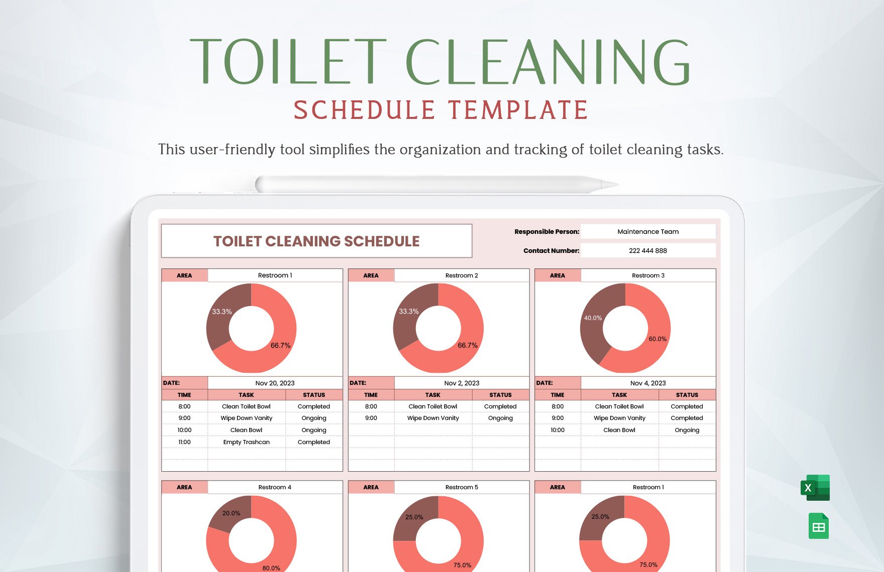 Free Toilet Cleaning Schedule Template in Excel, Google Sheets