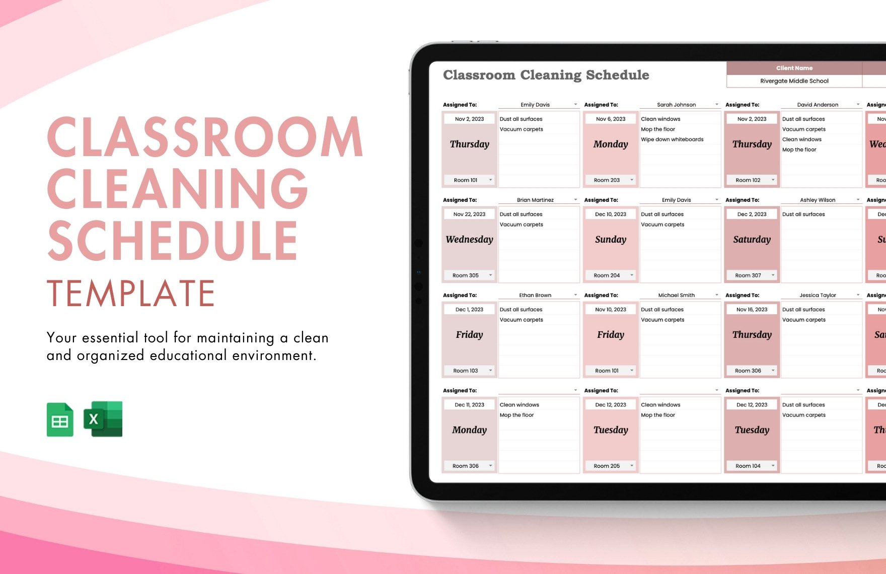 Classroom Cleaning Schedule Template