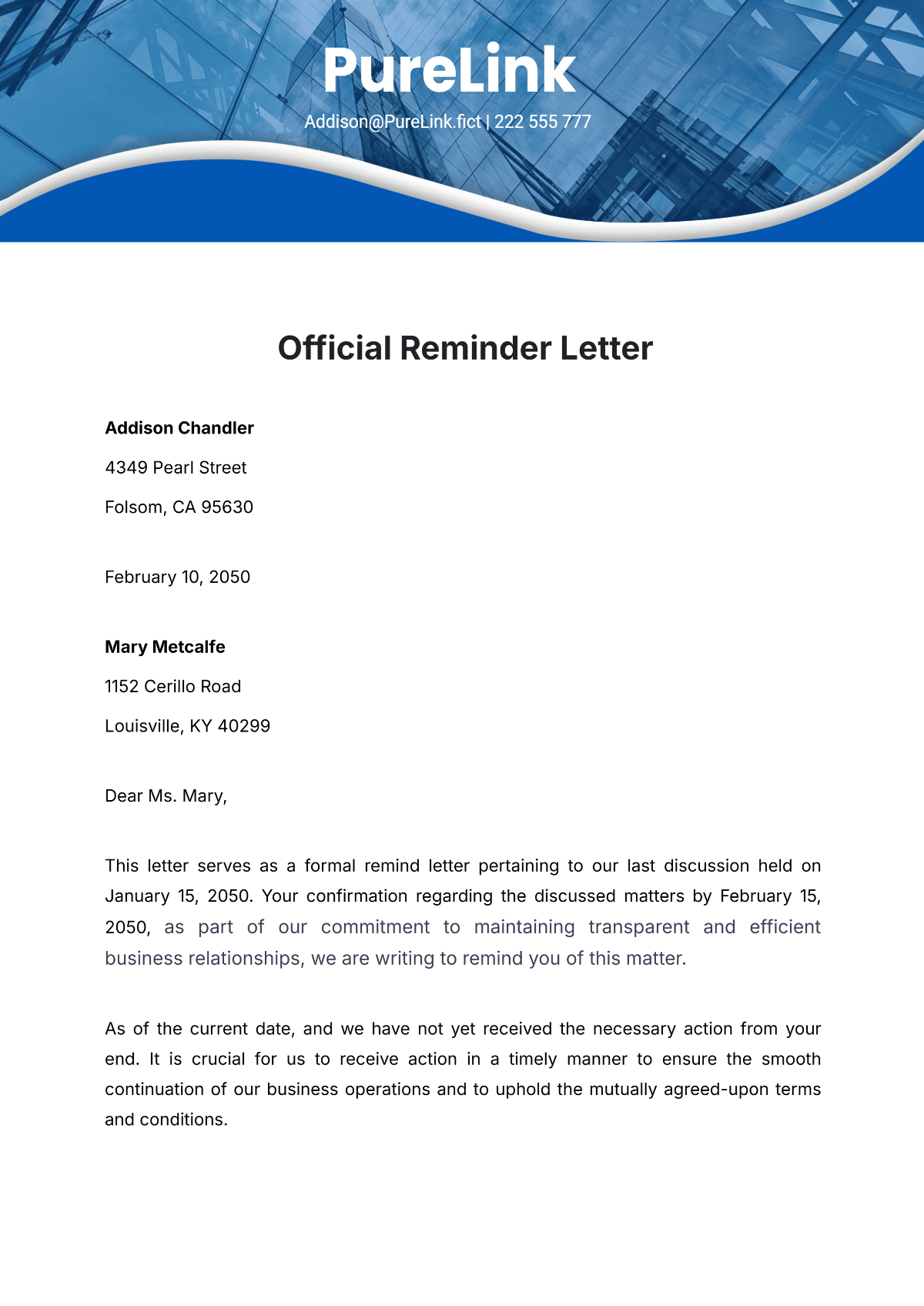 Free Official Reminder Letter Template