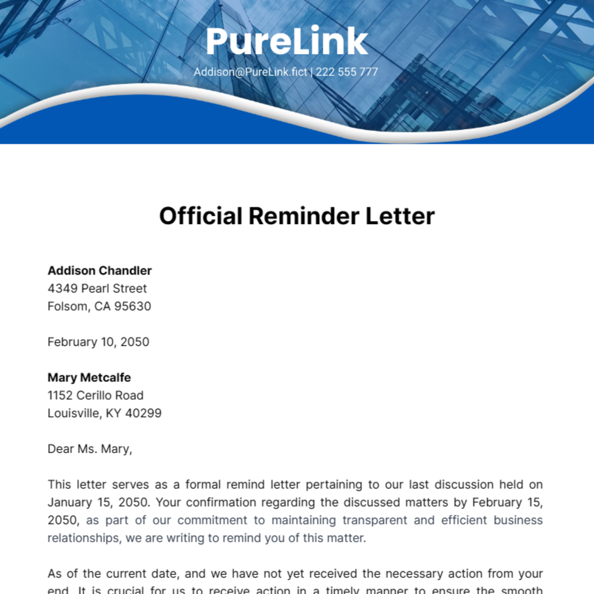 Free Official Reminder Letter Template