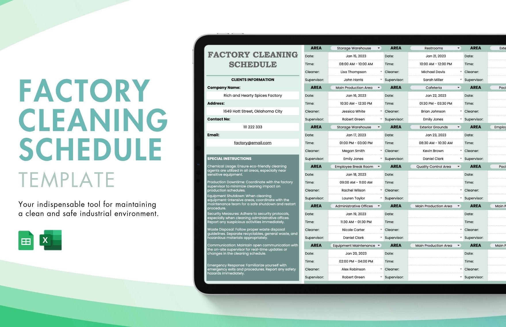 Factory Cleaning Schedule Template