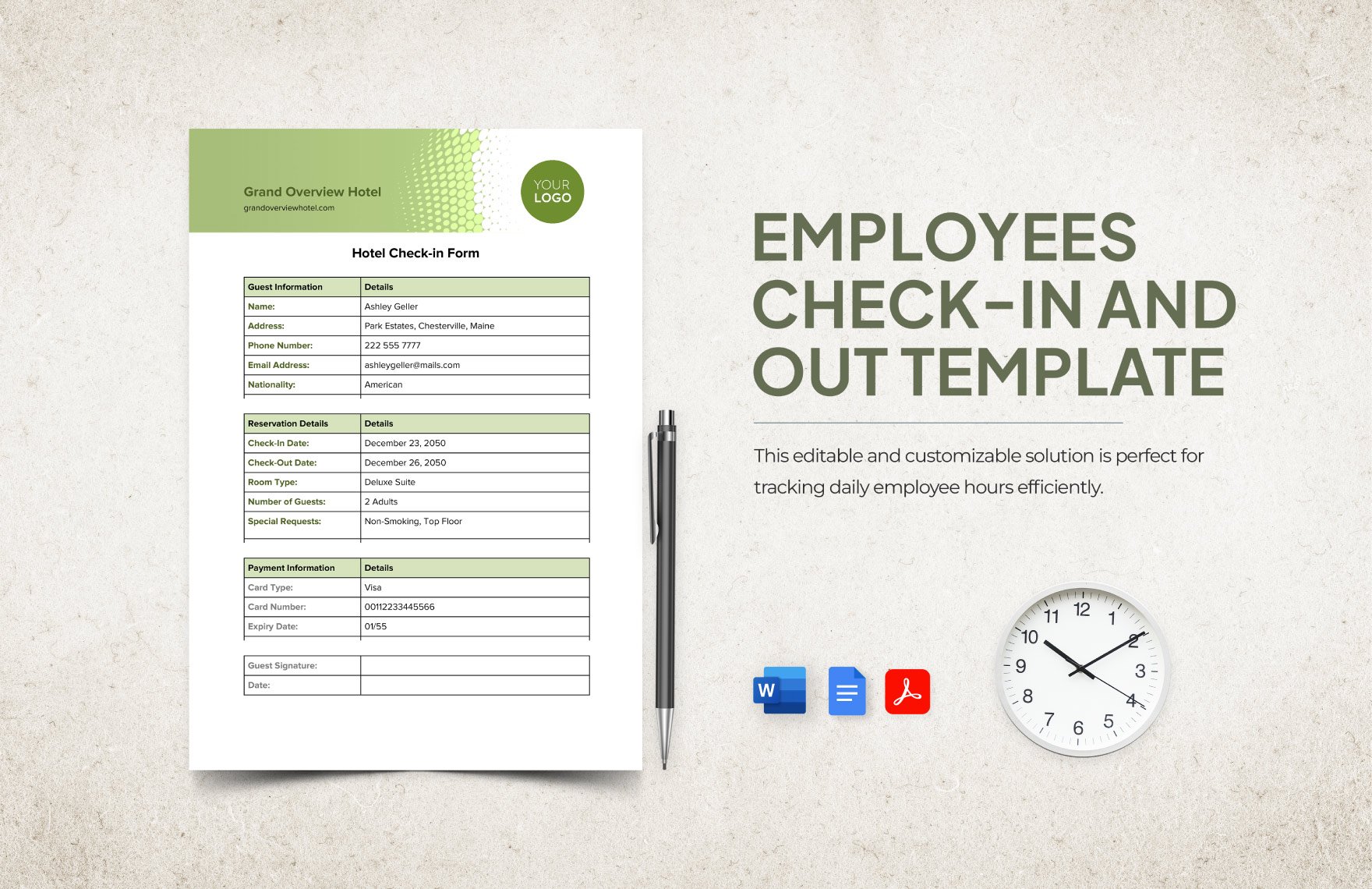 Employees Check-in and Out Template in Word, Google Docs, PDF