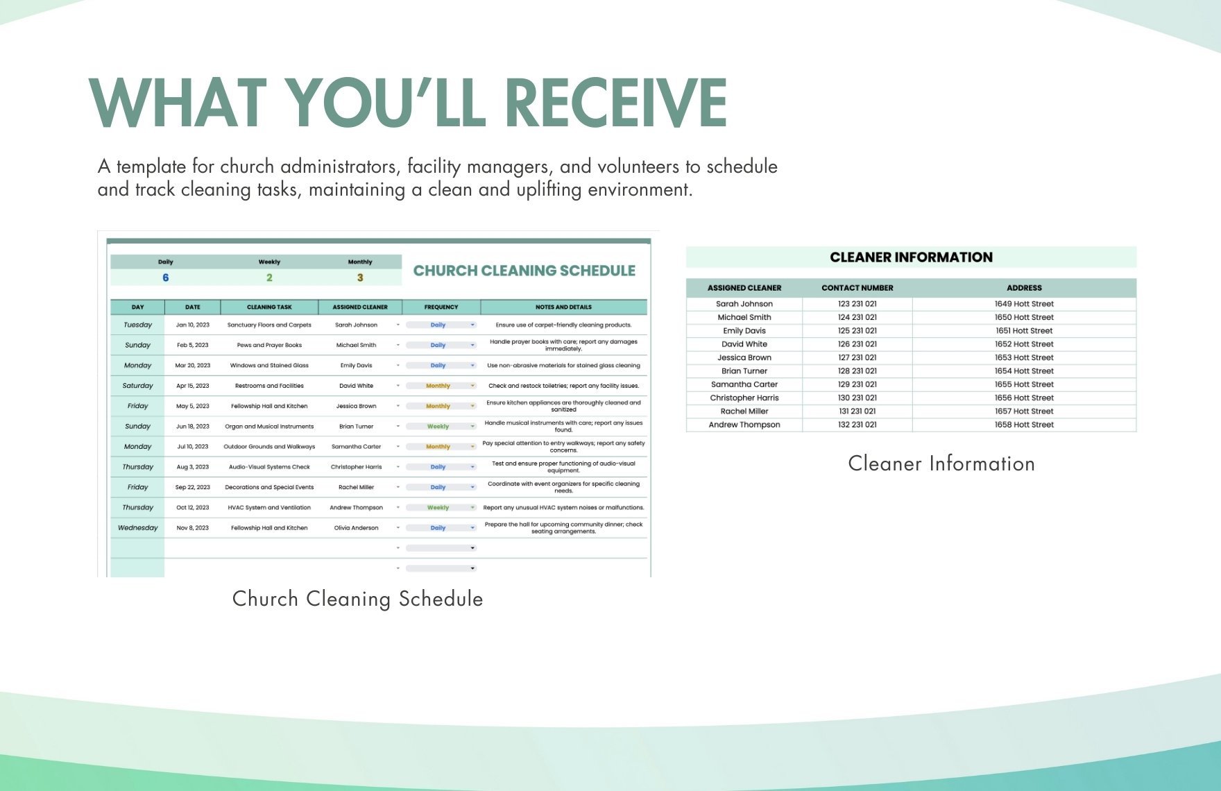 Church Cleaning Schedule Template
