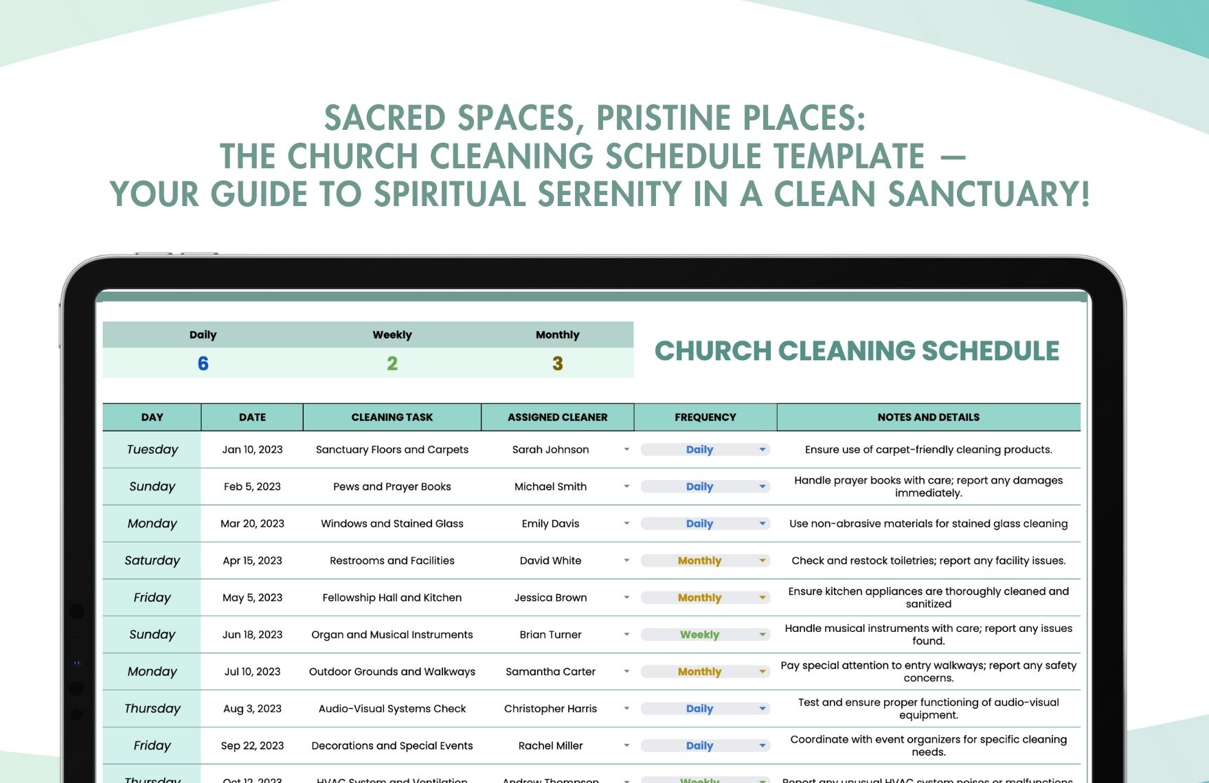 Church Cleaning Schedule Template