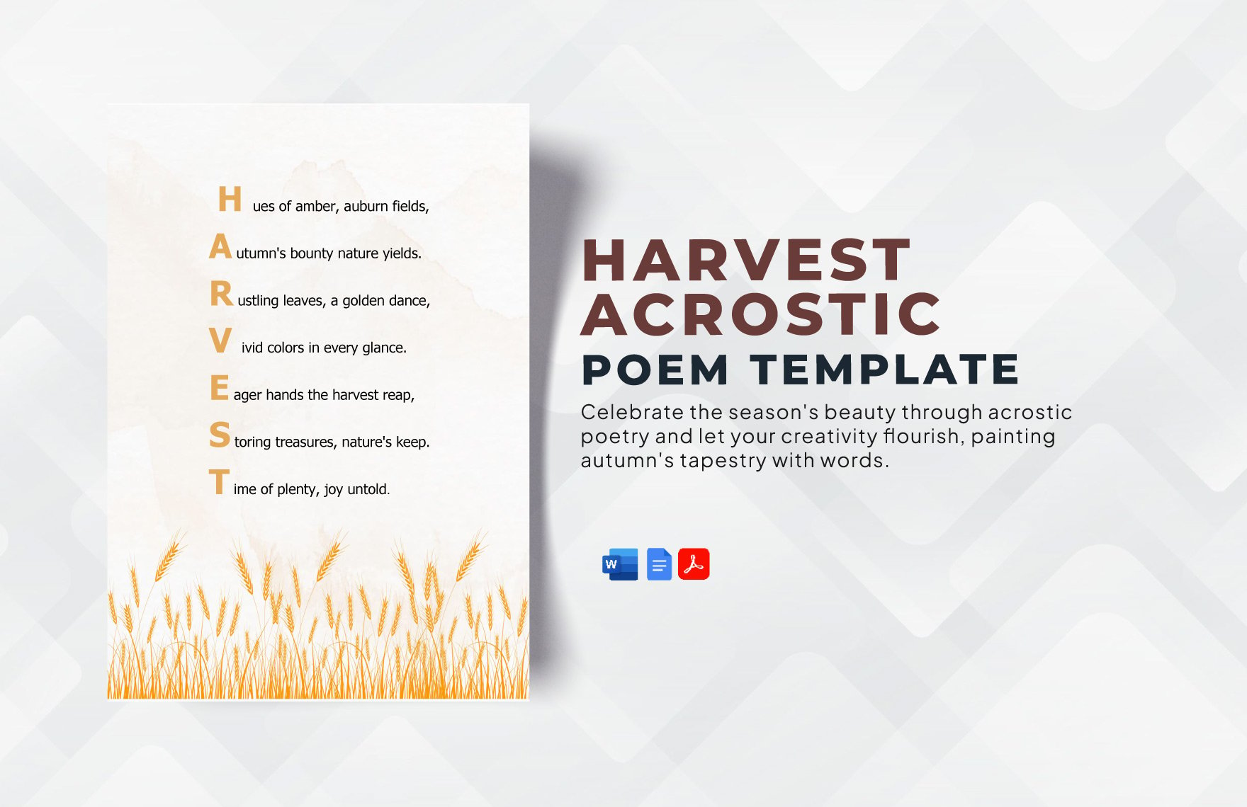 Free Harvest Acrostic Poem Template