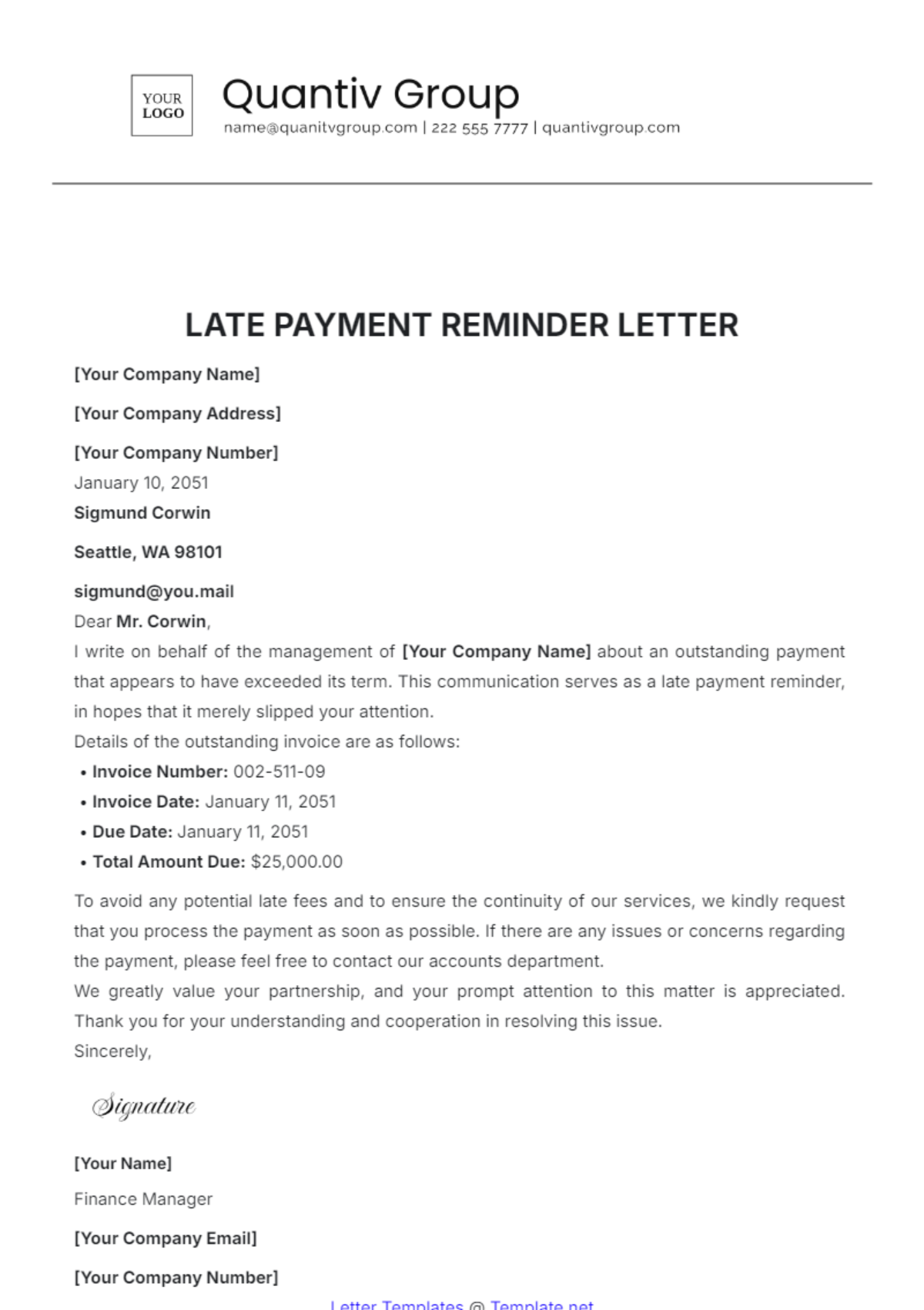 Late Payment Reminder Letter Template