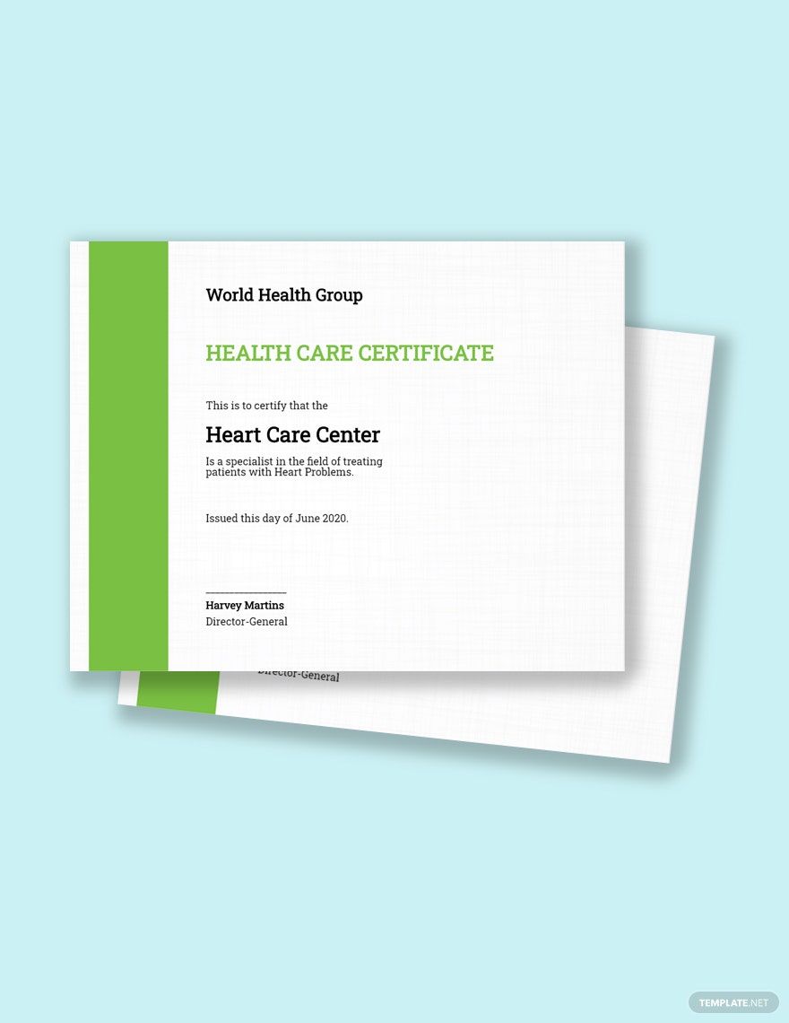 Health Care Certificate Template in Word, Google Docs, PSD, Publisher