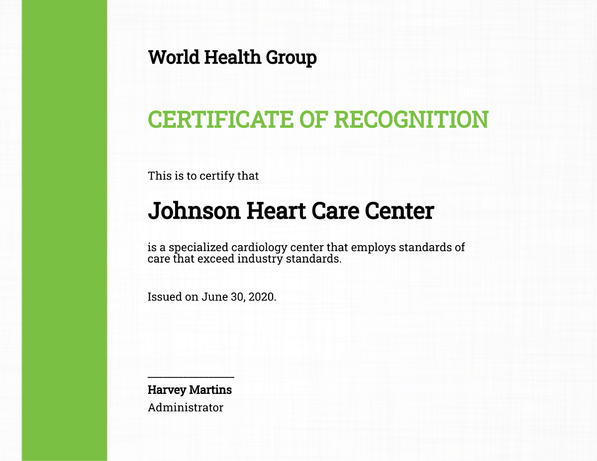Health Care Certificate Template