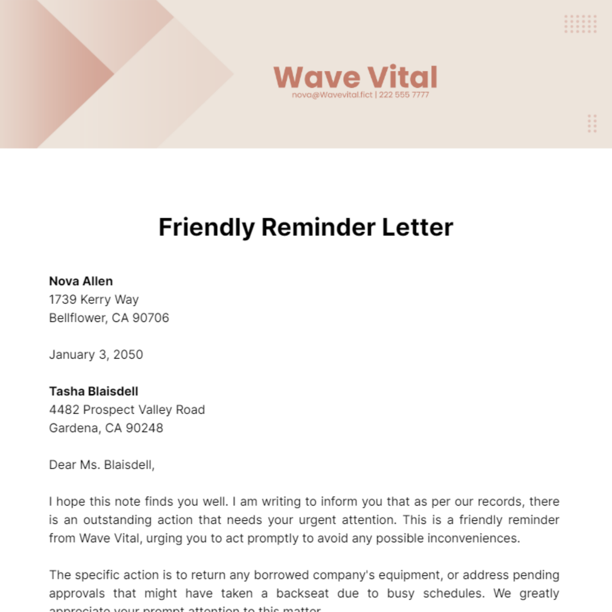 Free Friendly Reminder Letter Template
