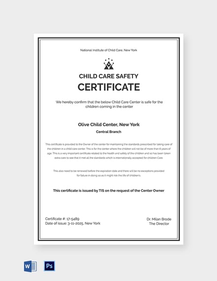 child care safety certificate
