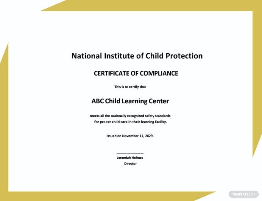 Child Care Safety Certificate Template in Word, Google Docs, PSD, Apple Pages, Publisher