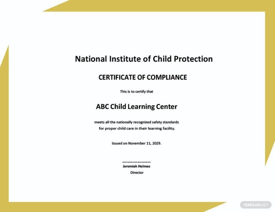 Child Care Safety Certificate Template Google Docs Word Apple Pages PSD Publisher 