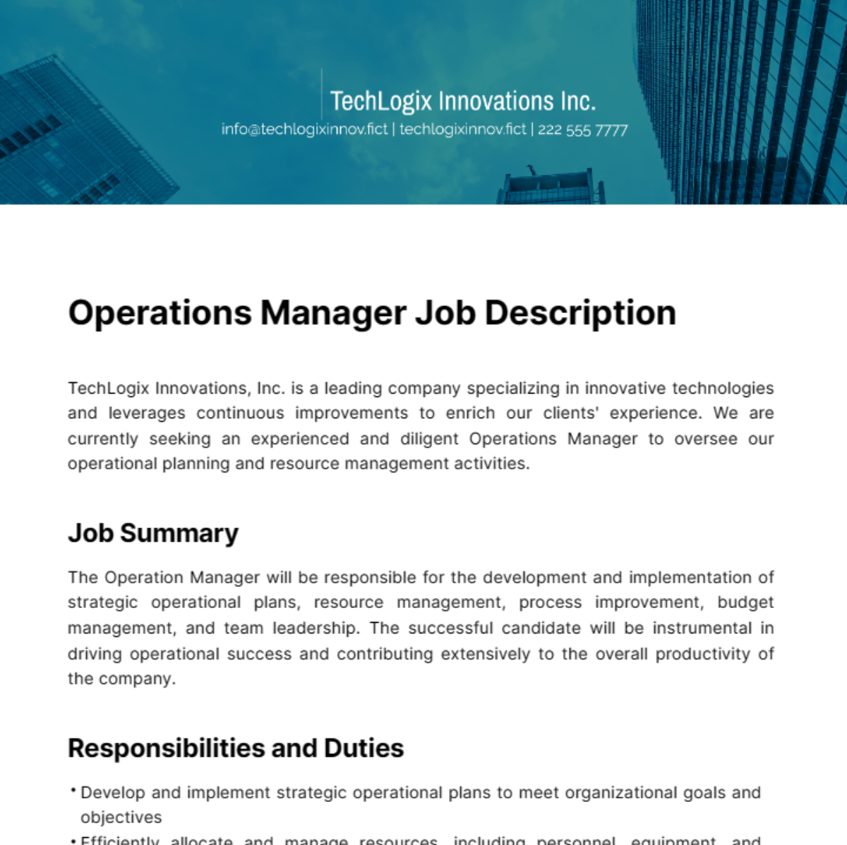 Operations Manager Job Description Template Edit Online Download 