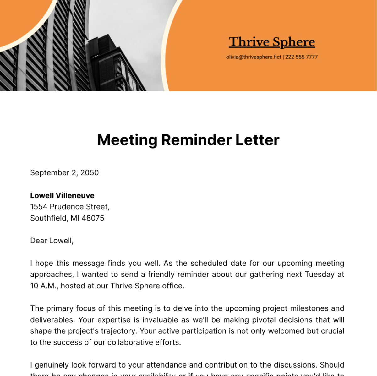Meeting Reminder Letter Template