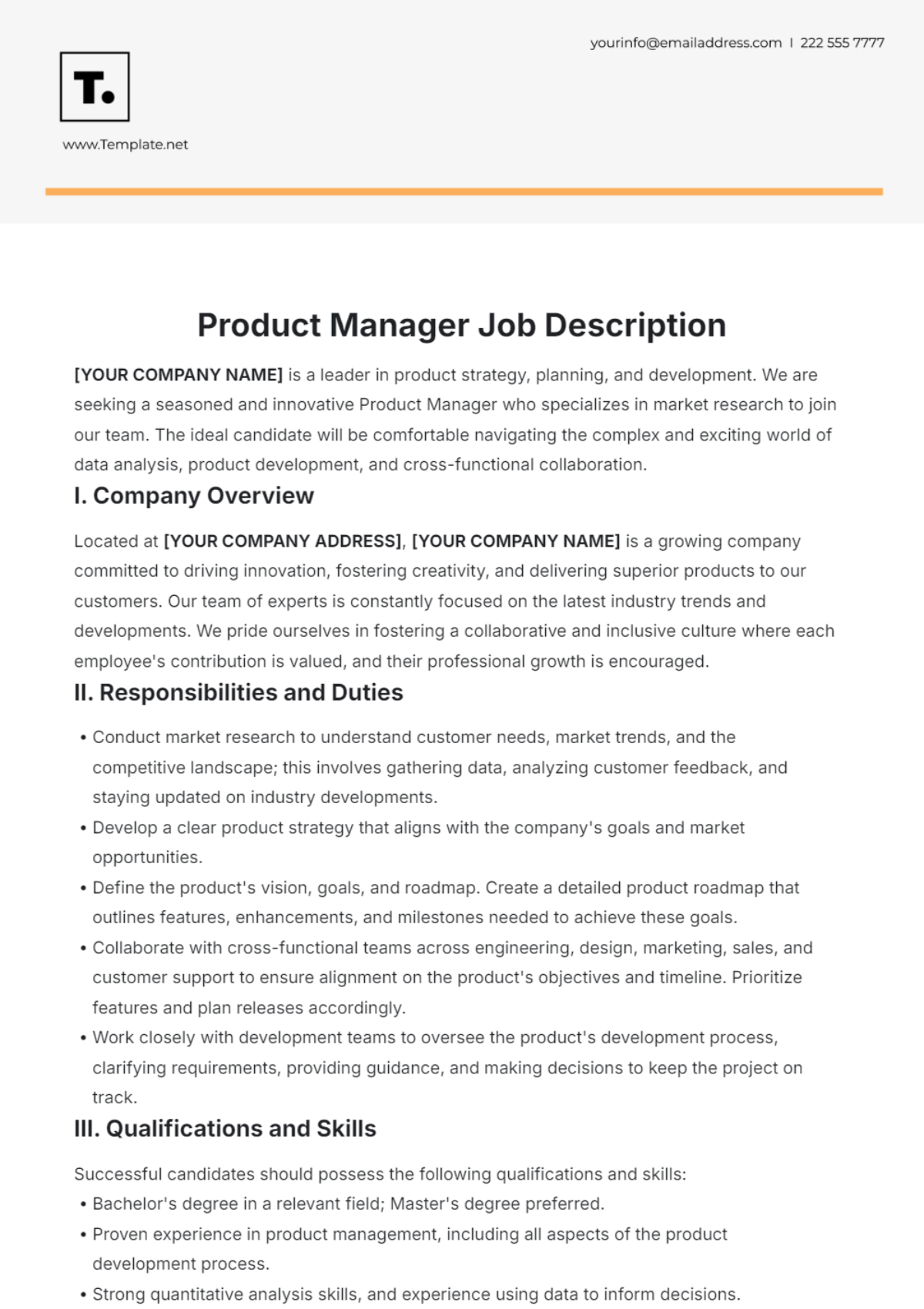 Free Product Manager Job Description Template