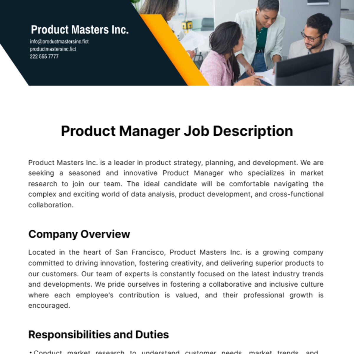 Product Manager Job Description Template