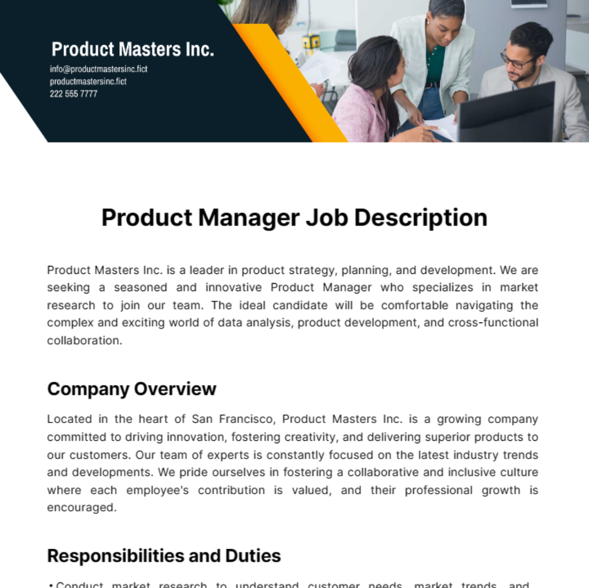 Product Manager Job Description Template Edit Online Download 